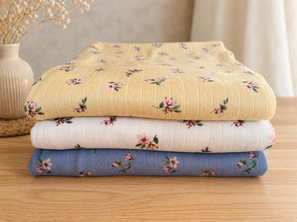 Floral Pointelle Knit Fabric | Polyester | by the yard | 60" wide