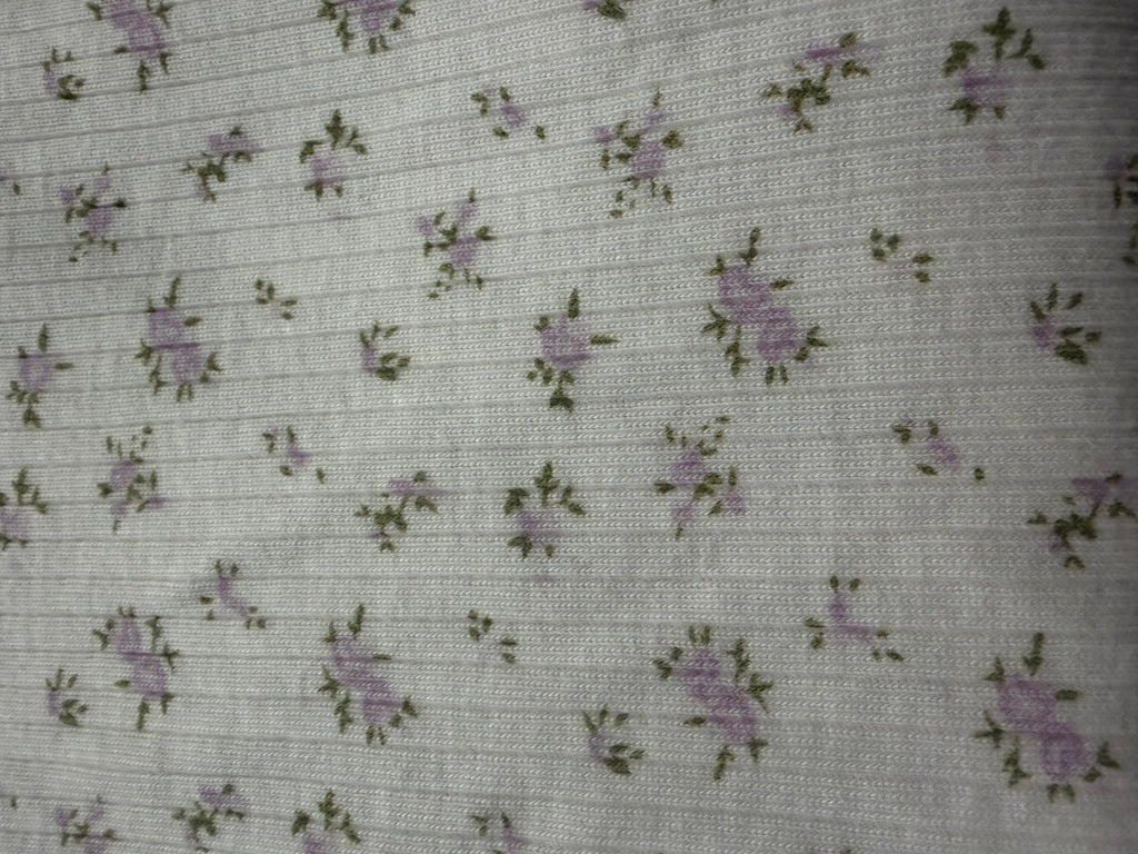 Prewashed 100% Cotton Floral Rib Knit Fabric | Soft Lavender Floral Print | 48” Wide