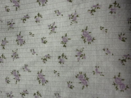 Prewashed 100% Cotton Floral Rib Knit Fabric | Soft Lavender Floral Print | 48” Wide