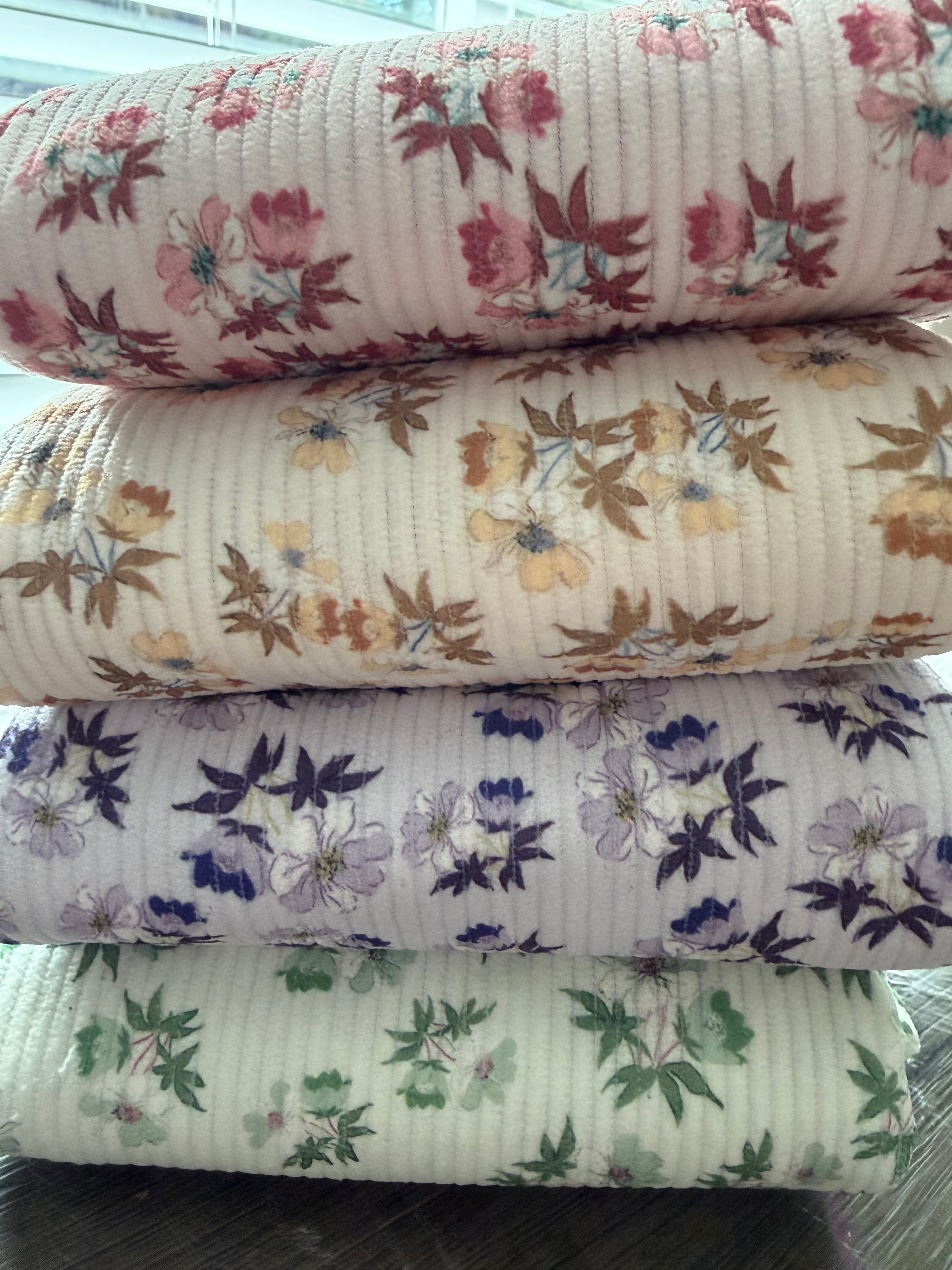 Vintage Inspired Floral Ribbed Corduroy Fabric by the Yard- Lightweight Polyester Apparel Fabric - Soft Floral Knit Fabric