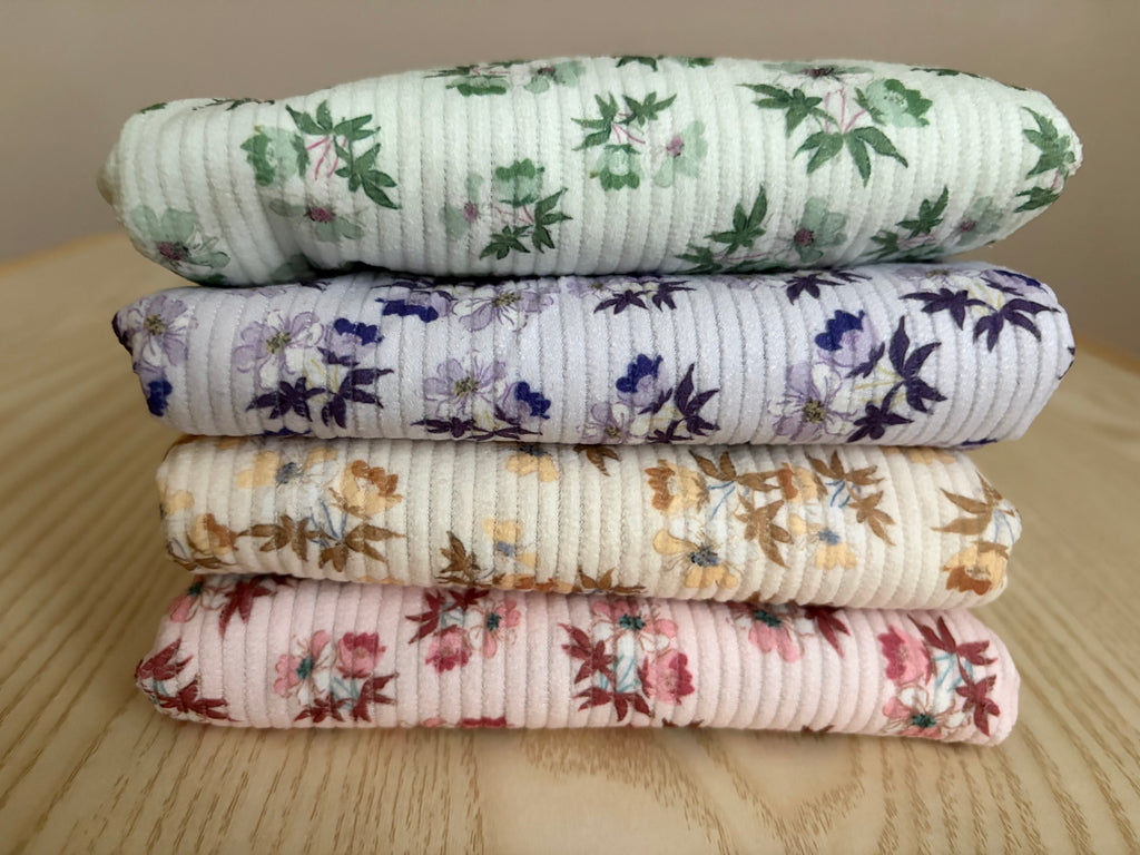 Vintage Inspired Floral Ribbed Corduroy Fabric by the Yard- Lightweight Polyester Apparel Fabric - Soft Floral Knit Fabric