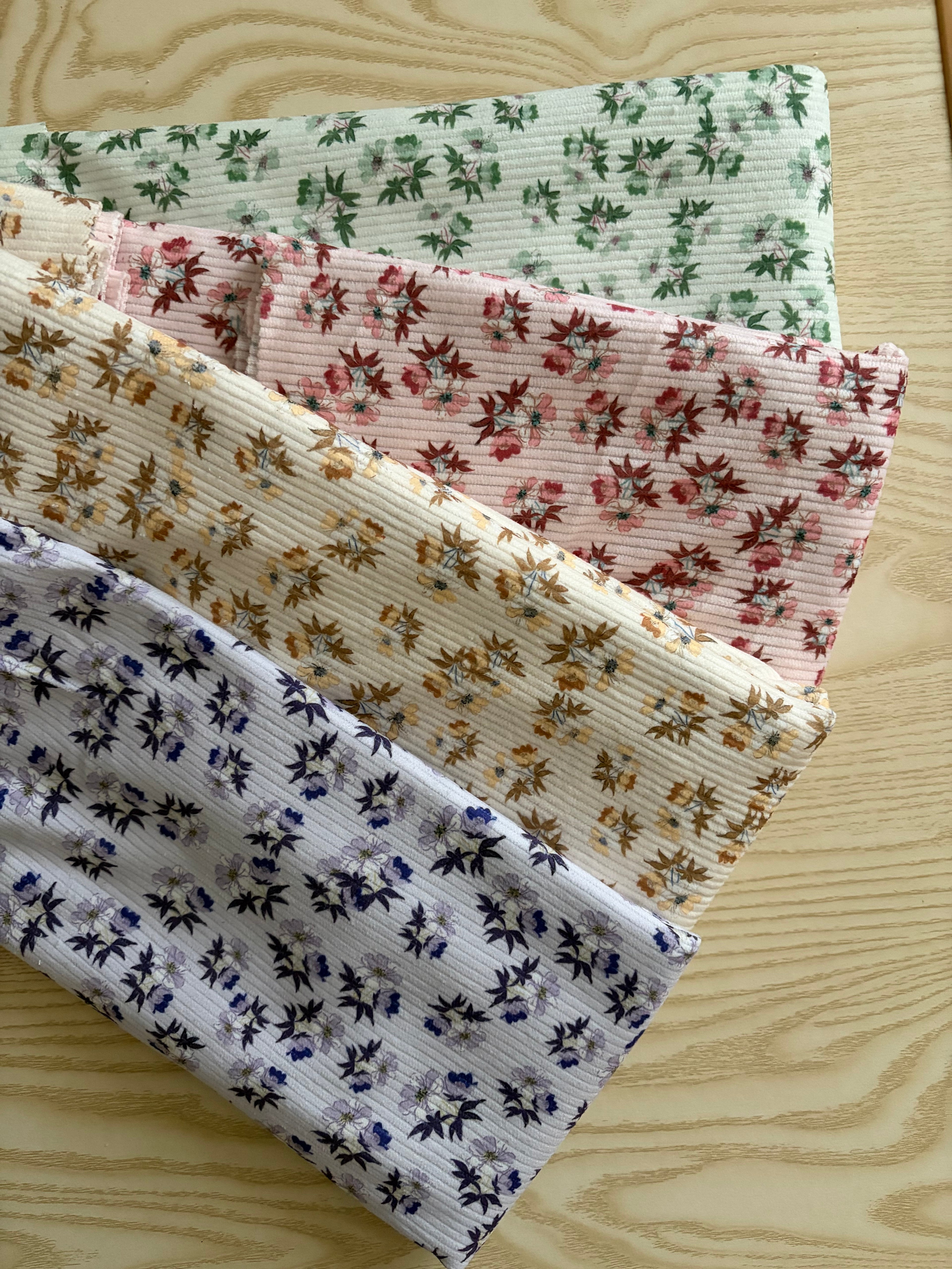 Vintage Inspired Floral Ribbed Corduroy Fabric by the Yard- Lightweight Polyester Apparel Fabric - Soft Floral Knit Fabric
