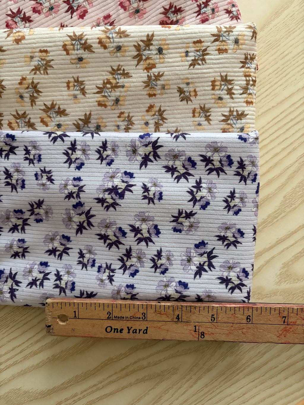 Vintage Inspired Floral Ribbed Corduroy Fabric by the Yard- Lightweight Polyester Apparel Fabric - Soft Floral Knit Fabric